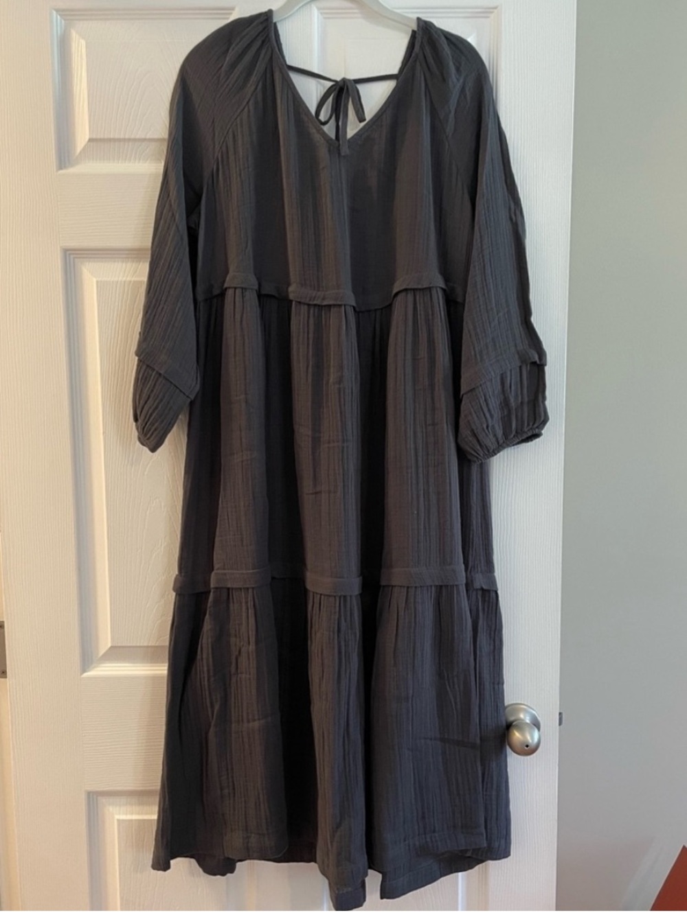 100% Cotton Wonderly Charcoal Tiered Maxi Dress - Dark Gray